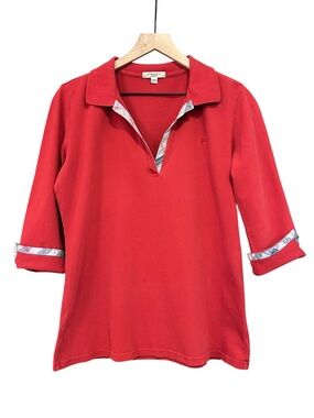 Burberry London Red 3/4-Sleeve Polo Shirt Women’s Size Large